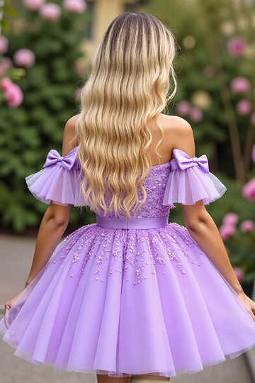 Off The Shoulder Lavender Beaded Homecoming Dress